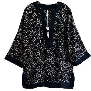 NEW Coolchange Navy Cream Moroccan Quatrefoil Tunic Dress M